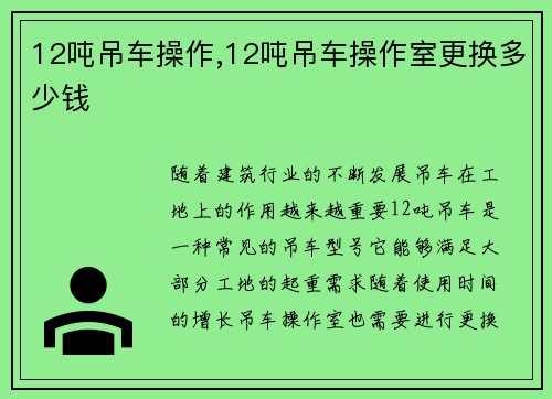 12吨吊车操作,12吨吊车操作室更换多少钱