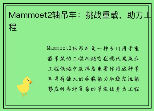 Mammoet2轴吊车：挑战重载，助力工程