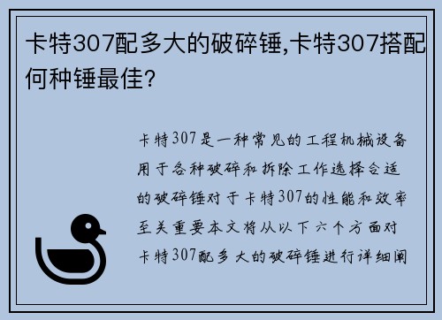 卡特307配多大的破碎锤,卡特307搭配何种锤最佳？