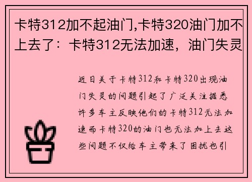 卡特312加不起油门,卡特320油门加不上去了：卡特312无法加速，油门失灵问题揭秘