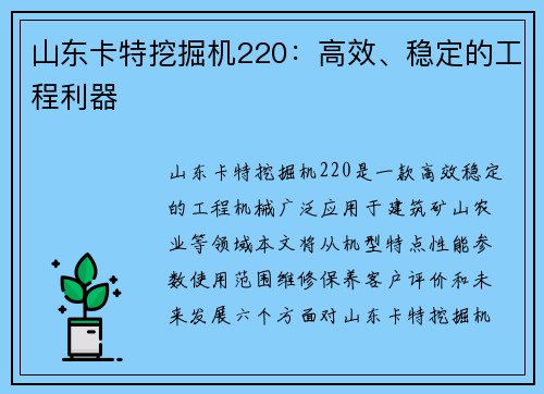 山东卡特挖掘机220：高效、稳定的工程利器